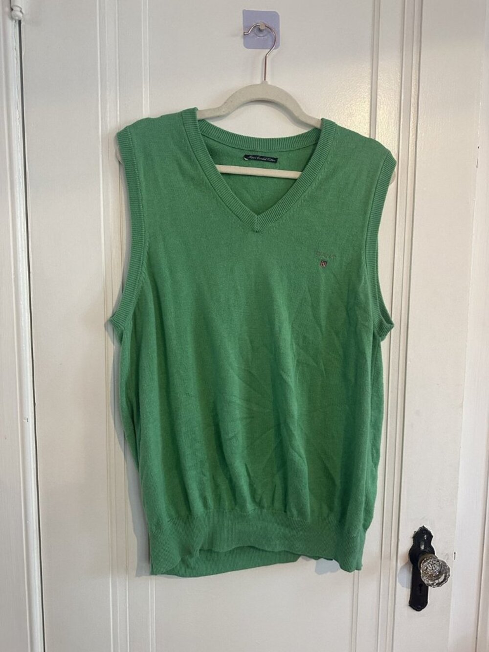 GANT Men's Green V-Neck Cotton Sweater Vest L (Sized by Measurements)